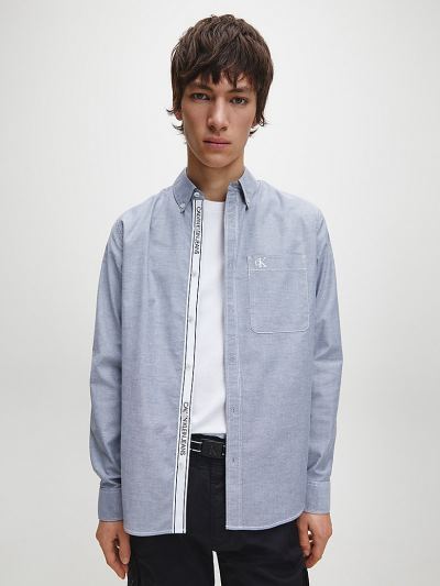 Calvin Klein Ruhák HU809224 | Calvin Klein Slim Chambray Button-Down Férfi Ing Sötétkék
